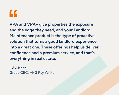 Graphic featuring a testimonial from Avi Khan, CEO of AKG Ray White, about his experience with RealtyAssist