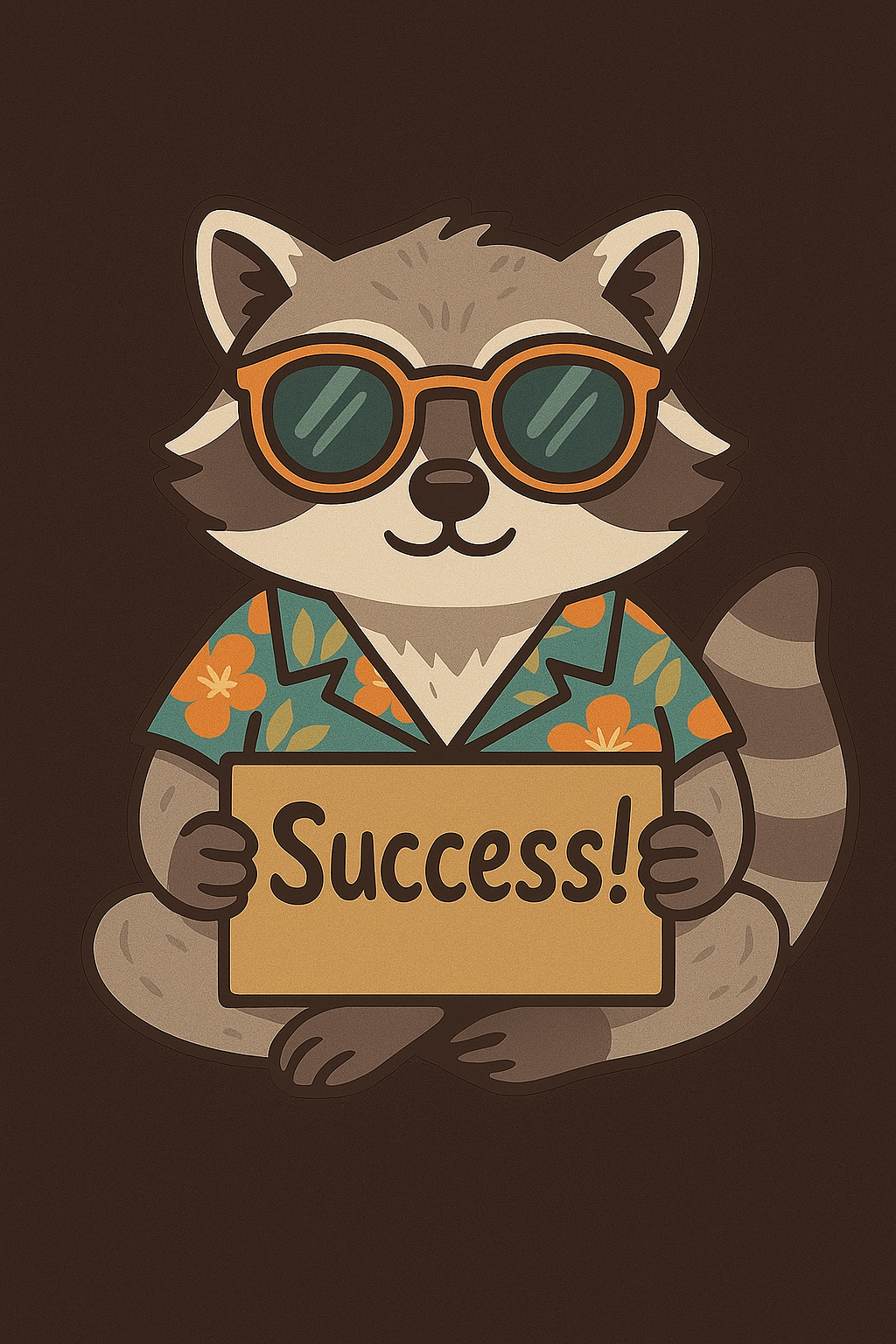 A cute racoon in sunglasses holding a success sign