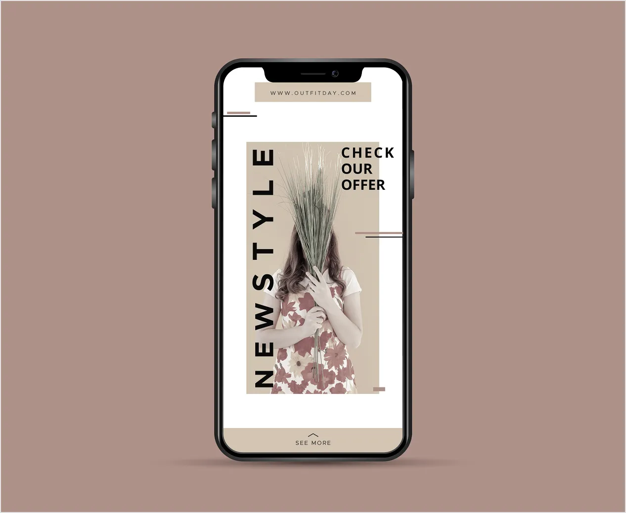 Smartphone mockup with fashion magazine cover design.