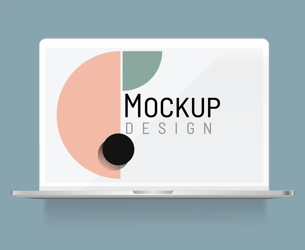 Laptop mockup with abstract geometric design on the screen.