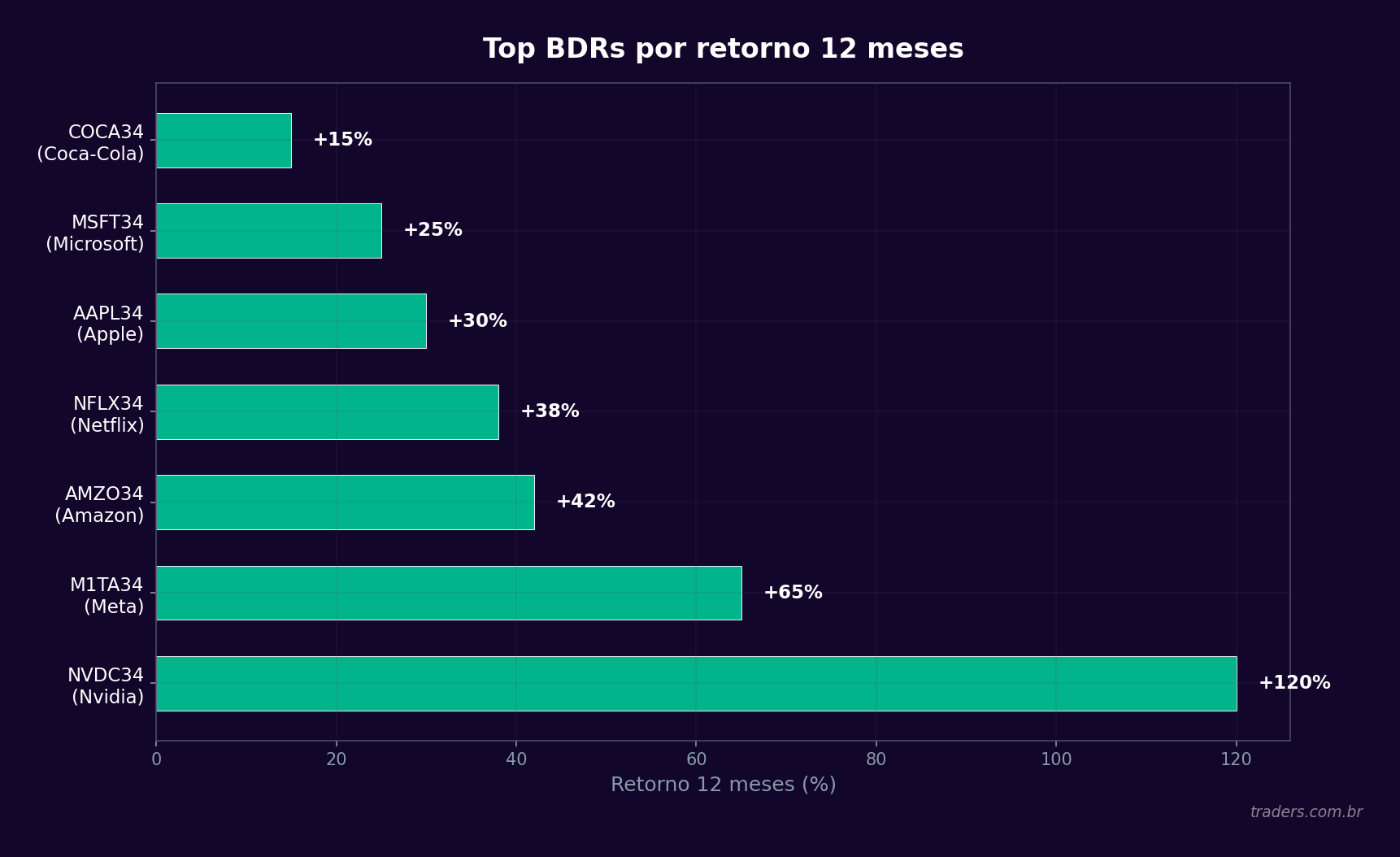 Gráfico de barras horizontais com top BDRs por retorno 12 meses