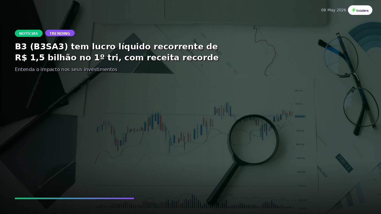 B3 (B3SA3) tem lucro líquido recorrente de R$ 1,5 bilhão no 1º tri, com receita recorde