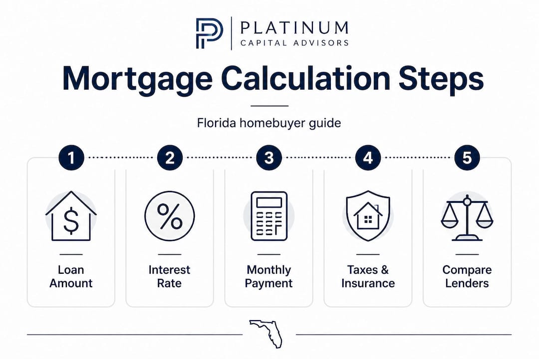 Step-by-step Florida mortgage calculation infographic