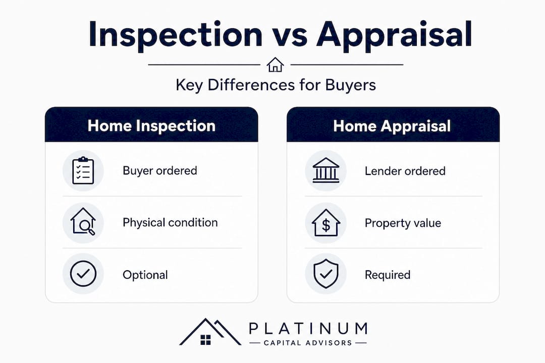 Infographic comparing home inspection versus appraisal