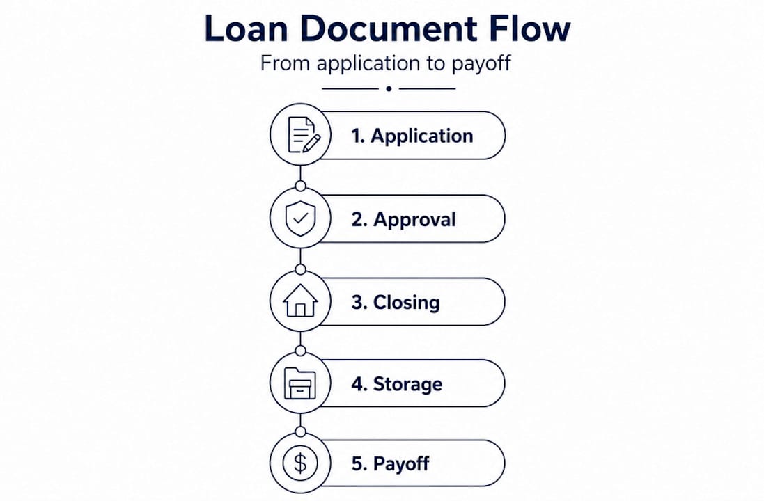 Vertical flow infographic of mortgage document steps