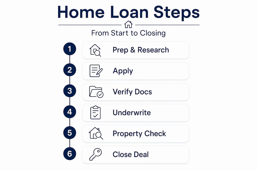 Infographic showing home loan process step-by-step