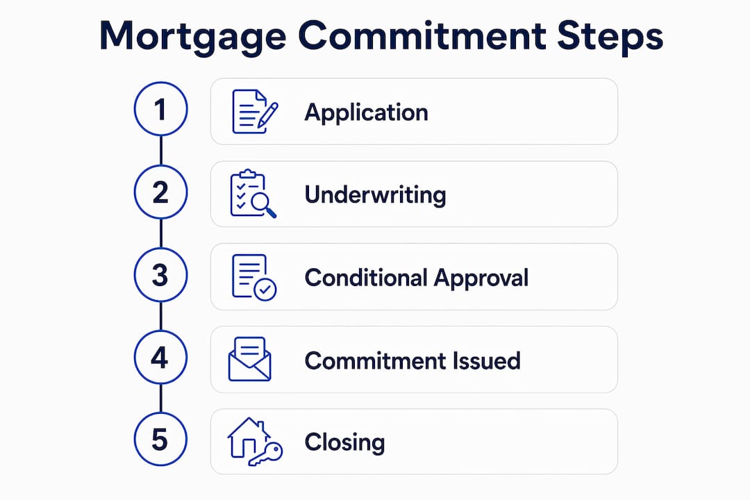 Infographic showing steps in mortgage commitment process