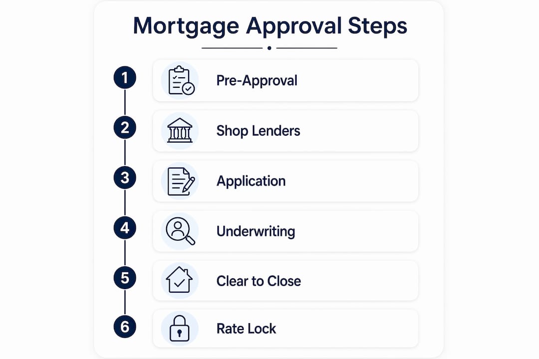 Infographic showing six mortgage approval steps