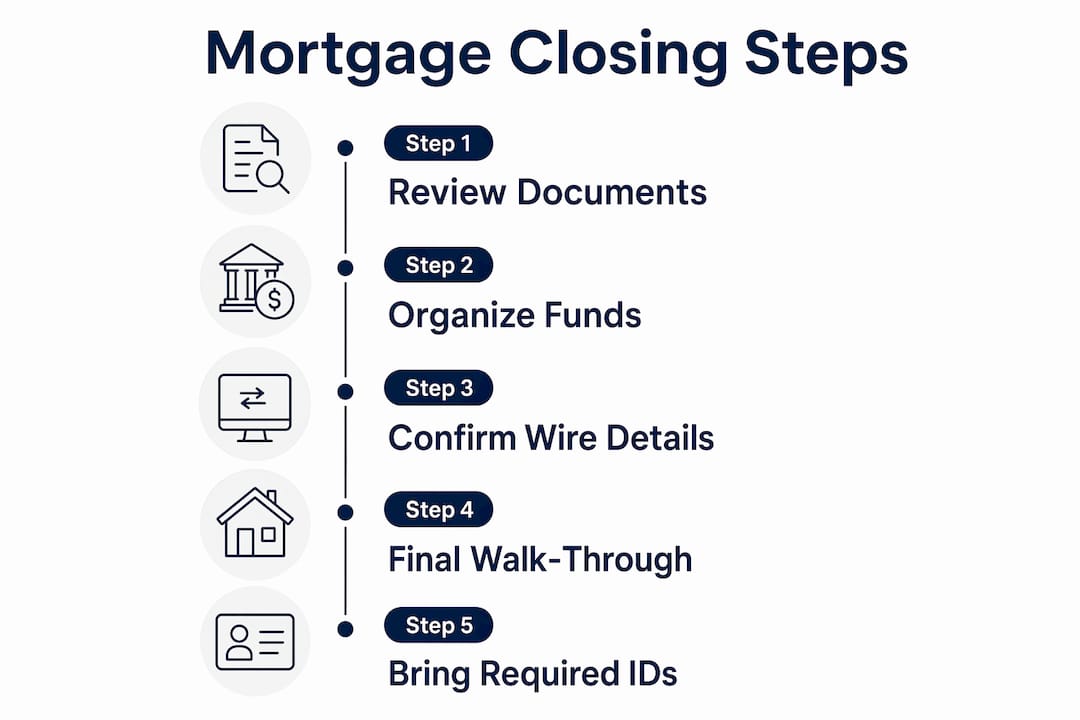 Infographic displaying step-by-step mortgage closing preparation