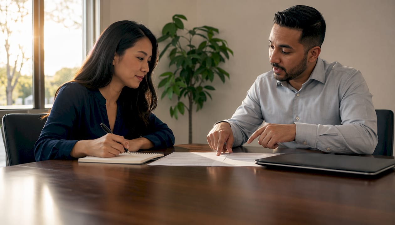 Homebuyer discussing loan with officer