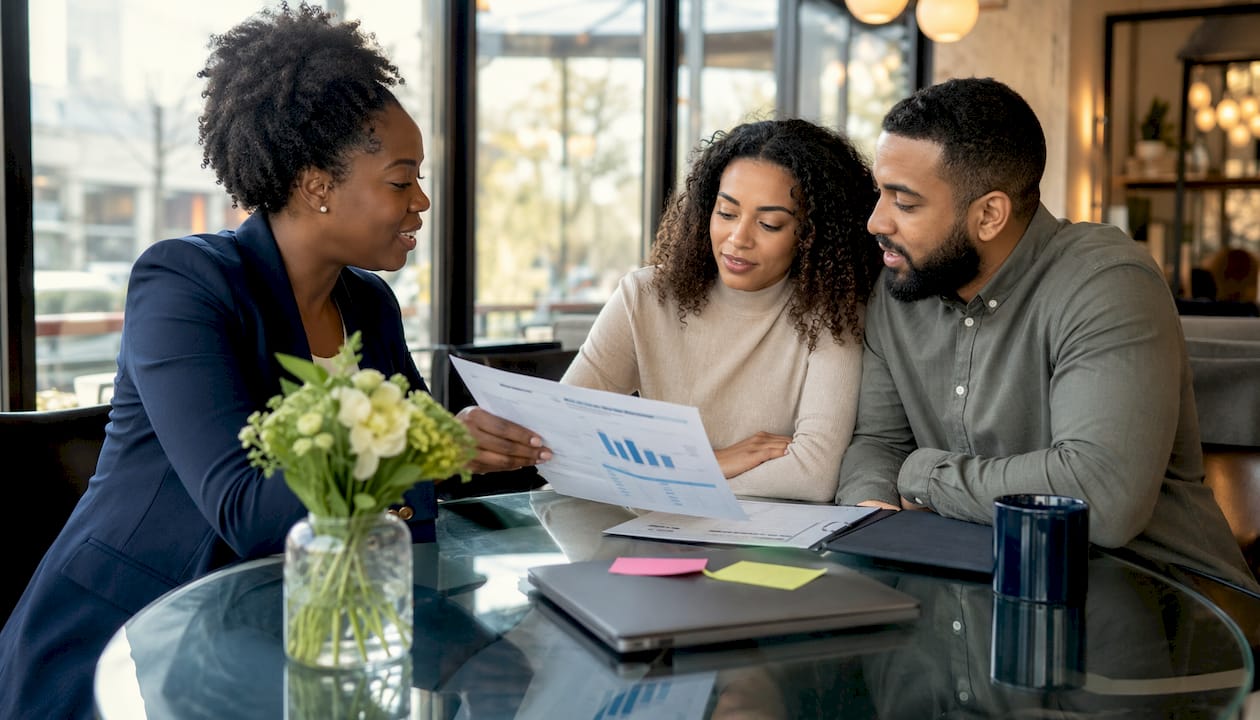Financial advisor discussing balloon mortgage risks with couple