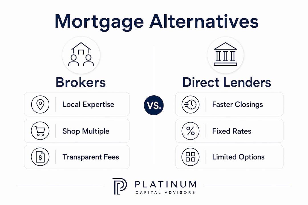 Comparison infographic of mortgage brokers versus direct lenders