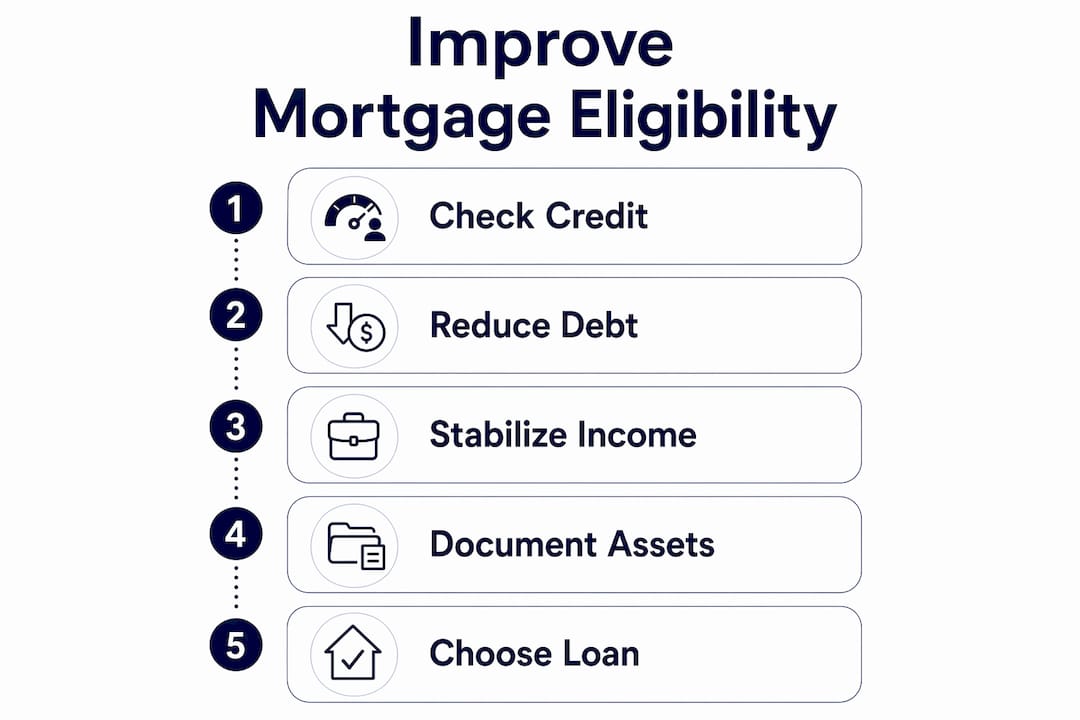 Infographic of steps to improve mortgage eligibility