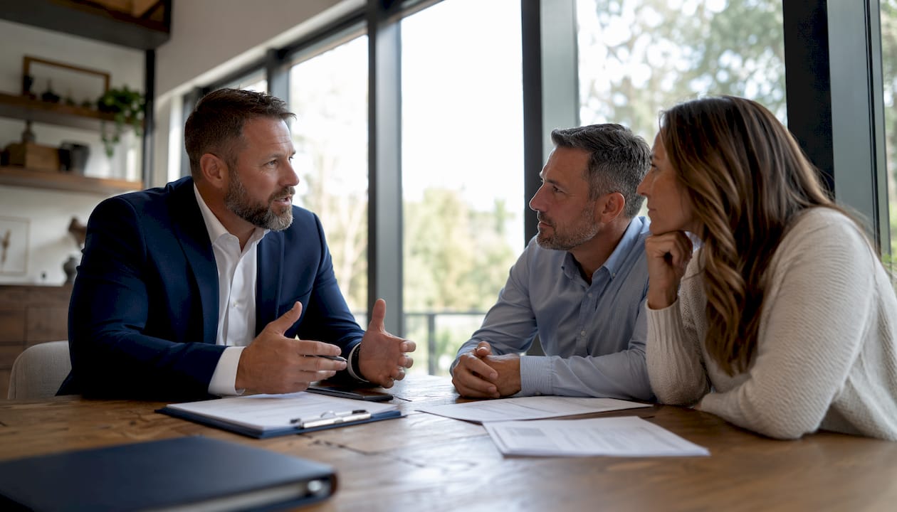 Mortgage broker explaining credit thresholds to couple