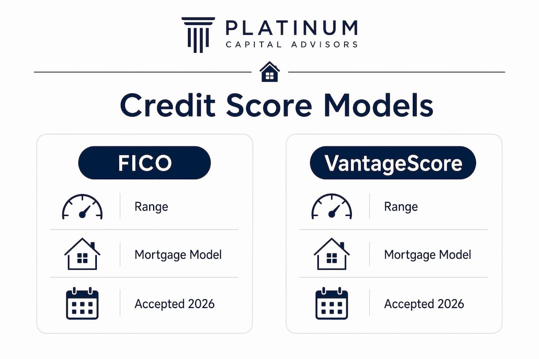 Infographic comparing FICO and VantageScore models for mortgages