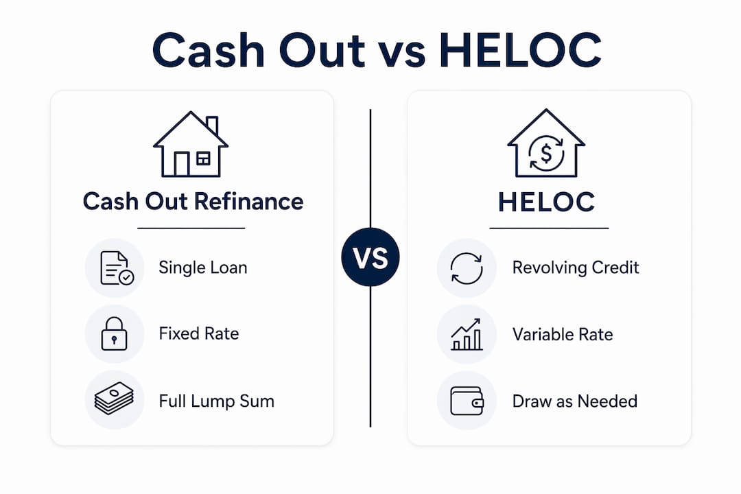 Infographic comparing cash out refinance and HELOC
