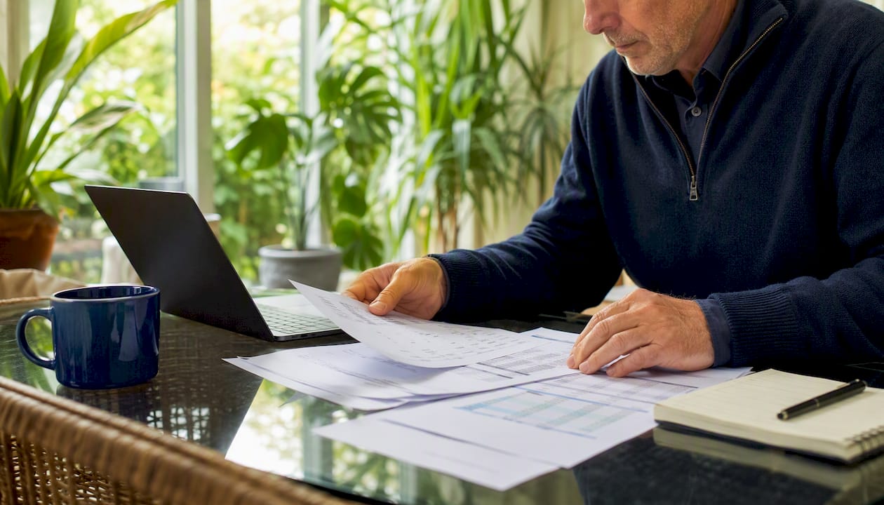 Hands typing escrow transfer details on laptop