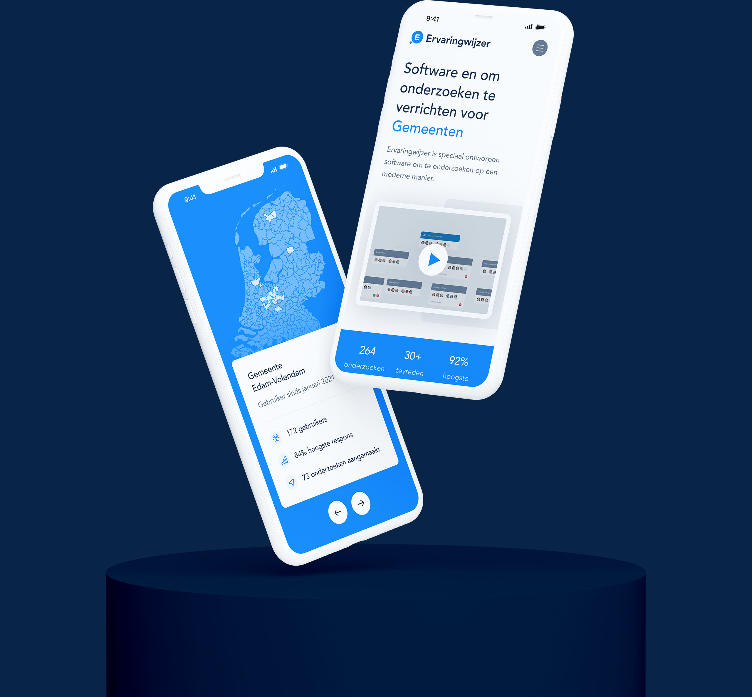 Two screens showing the website on mobile.