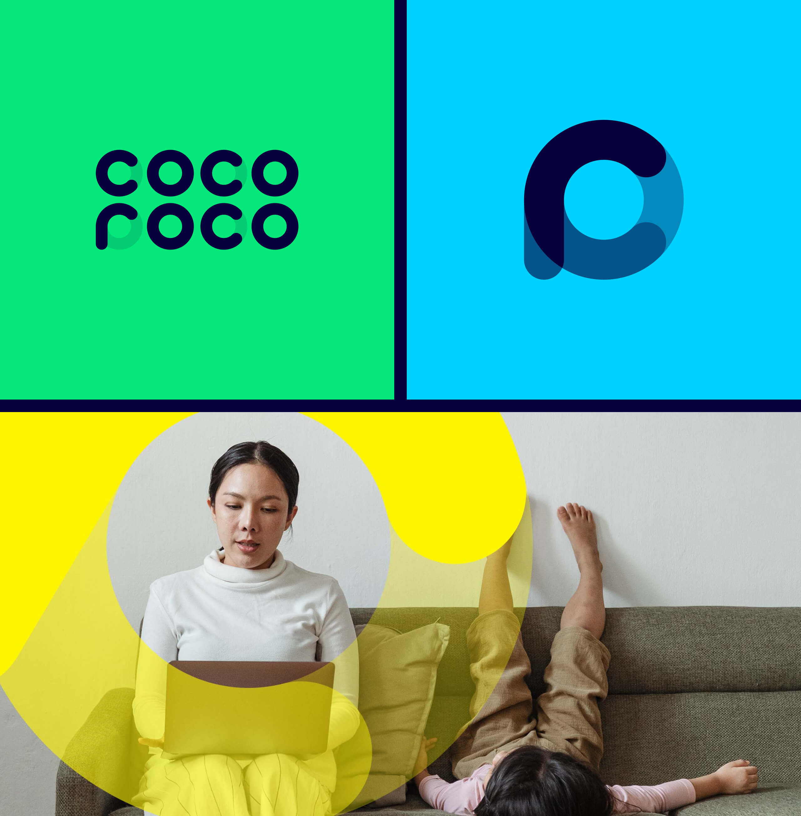 More visual impressions of the work for Cocoroco - including the logo, emblem, and use of the emblem.