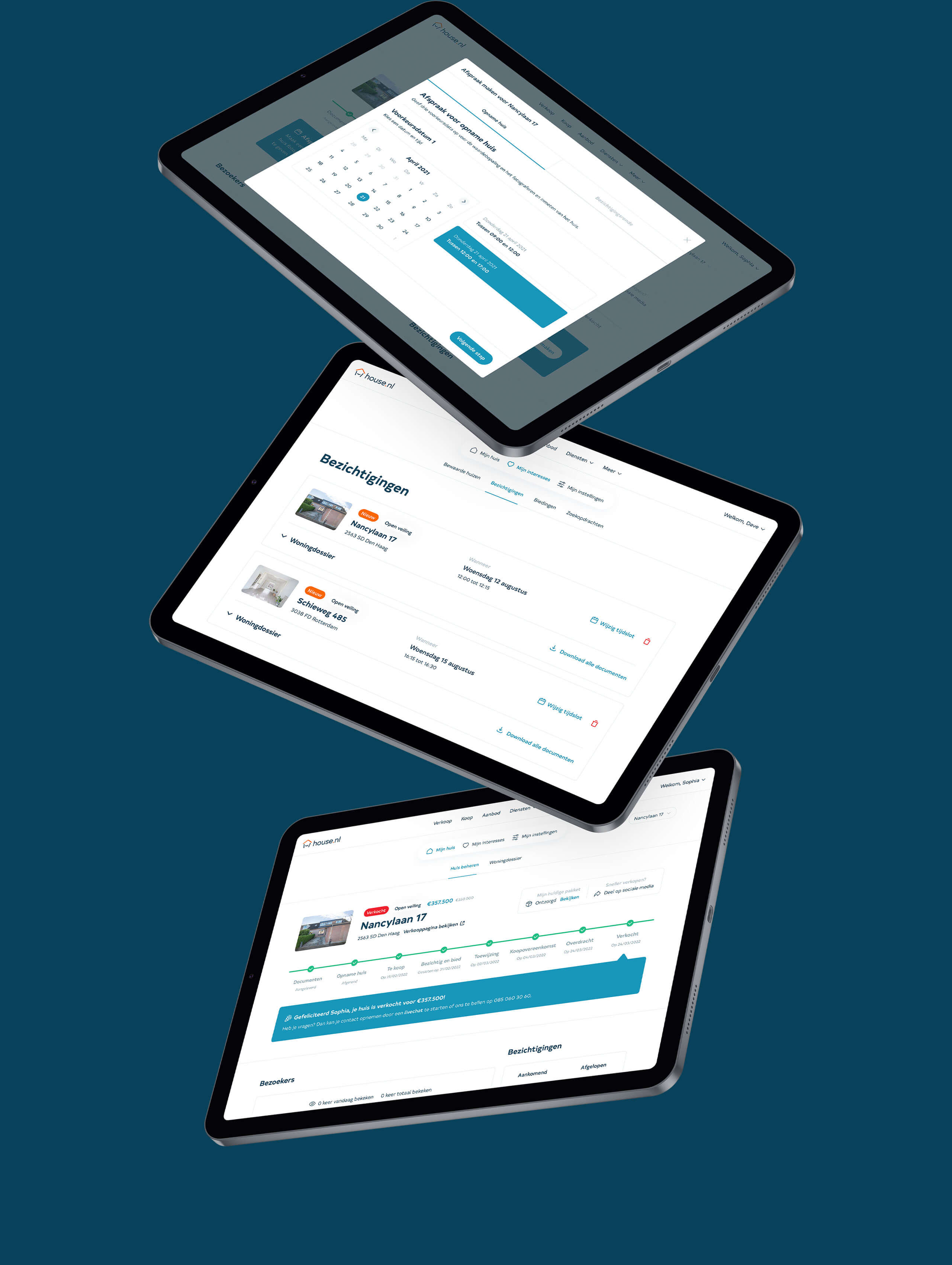Three screens showing how users can monitor the process in the app.