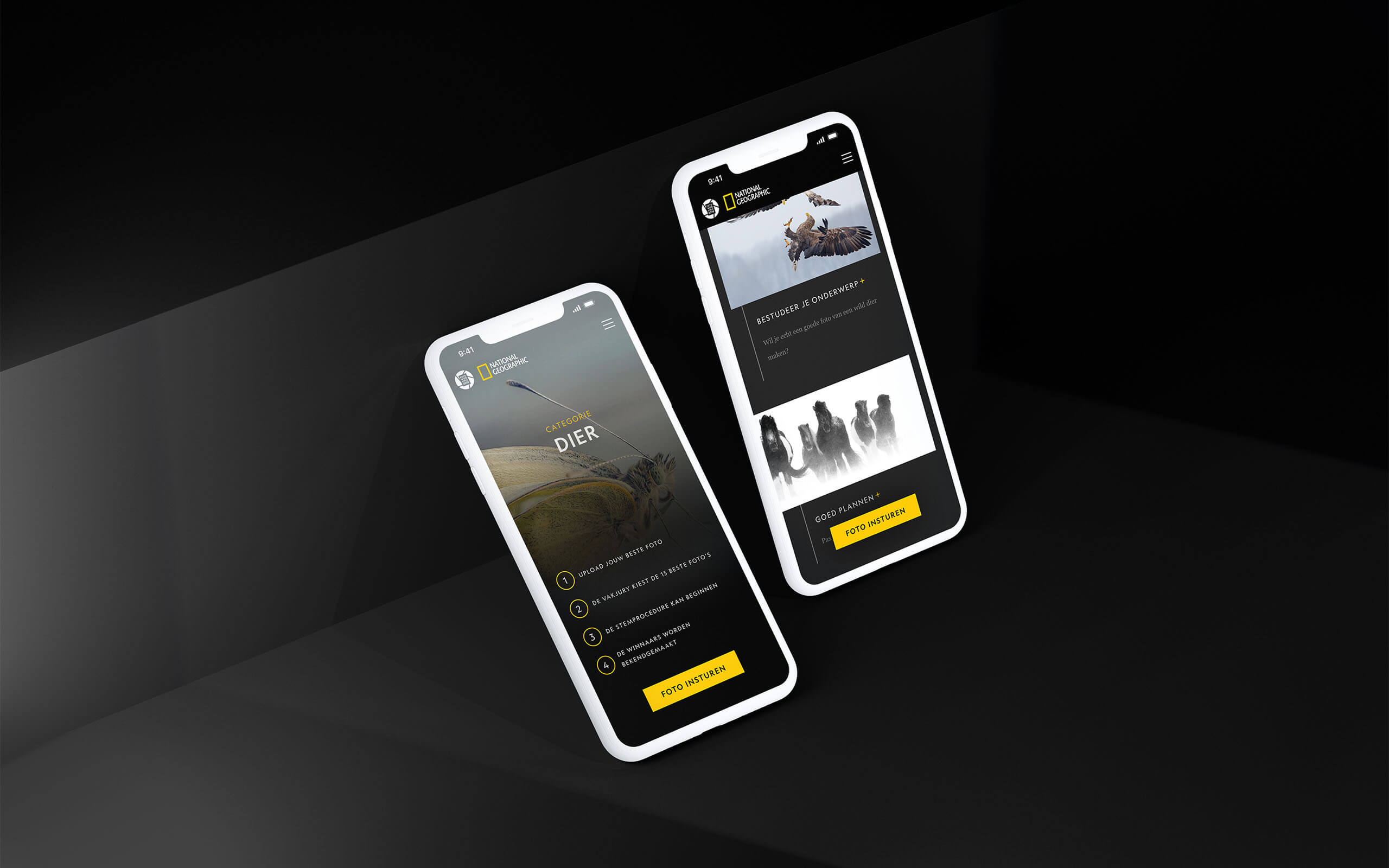 Two mobile views of the website.