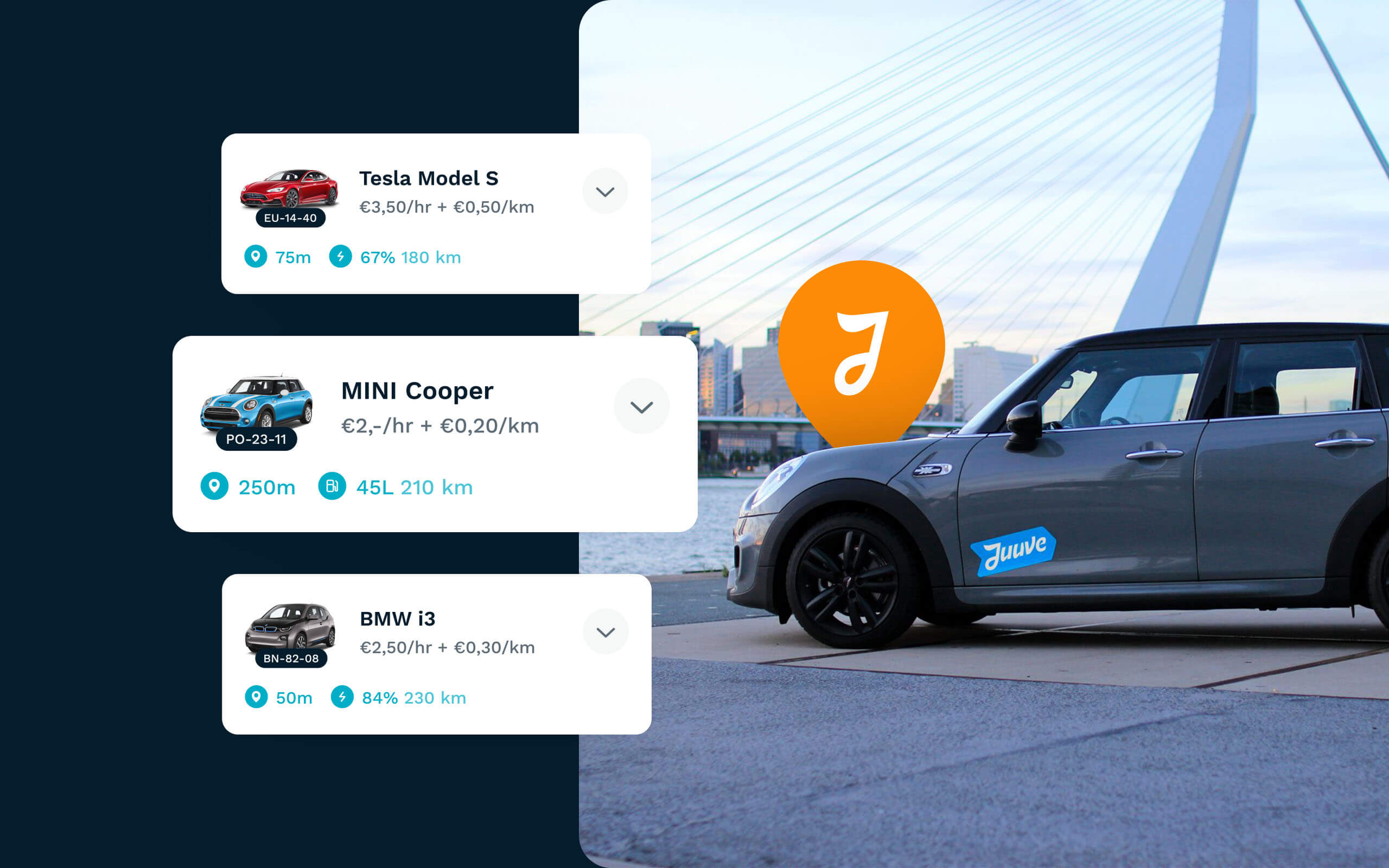 Example of how different vehicles appear in the app interface.
