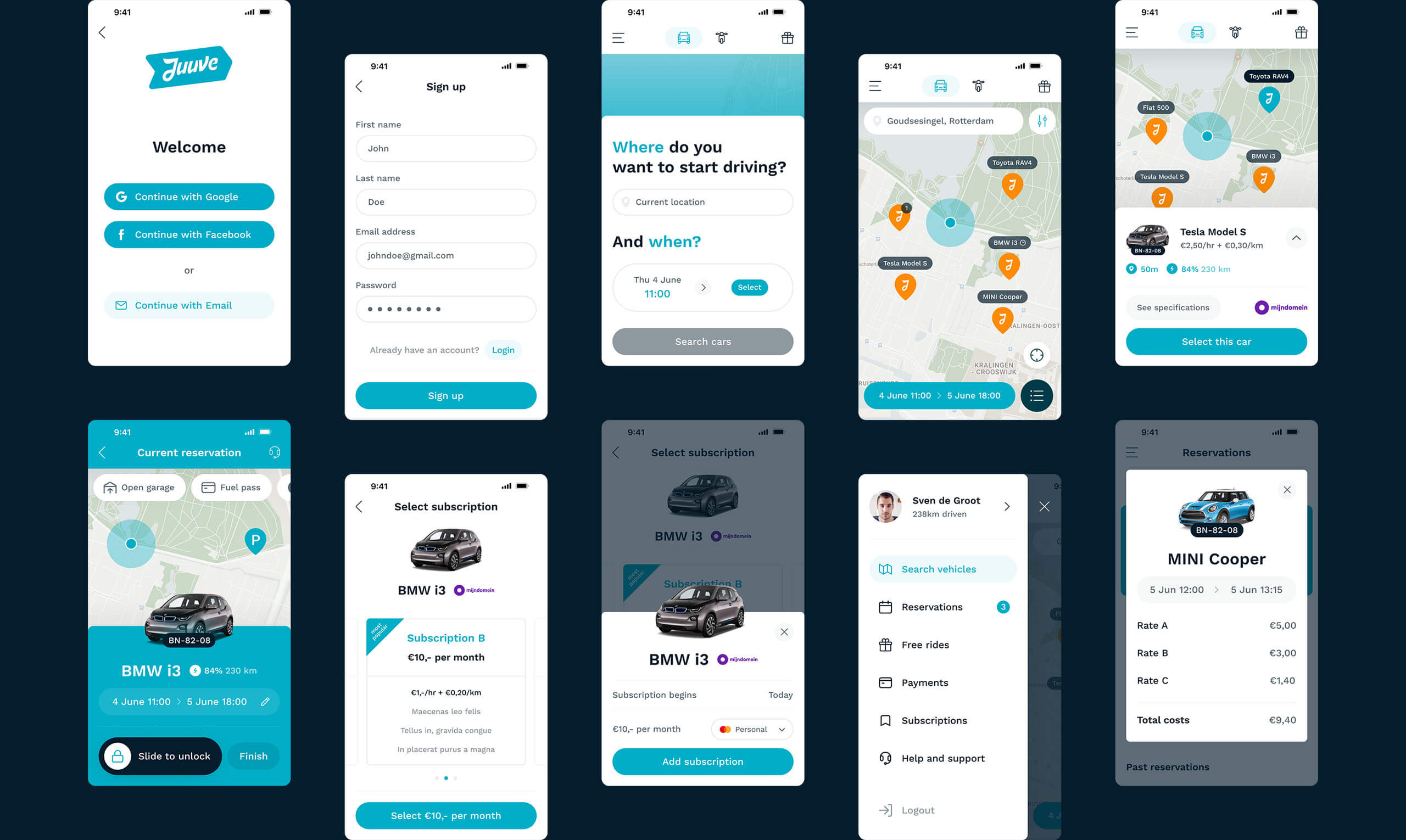 Selected interface designs from the app.