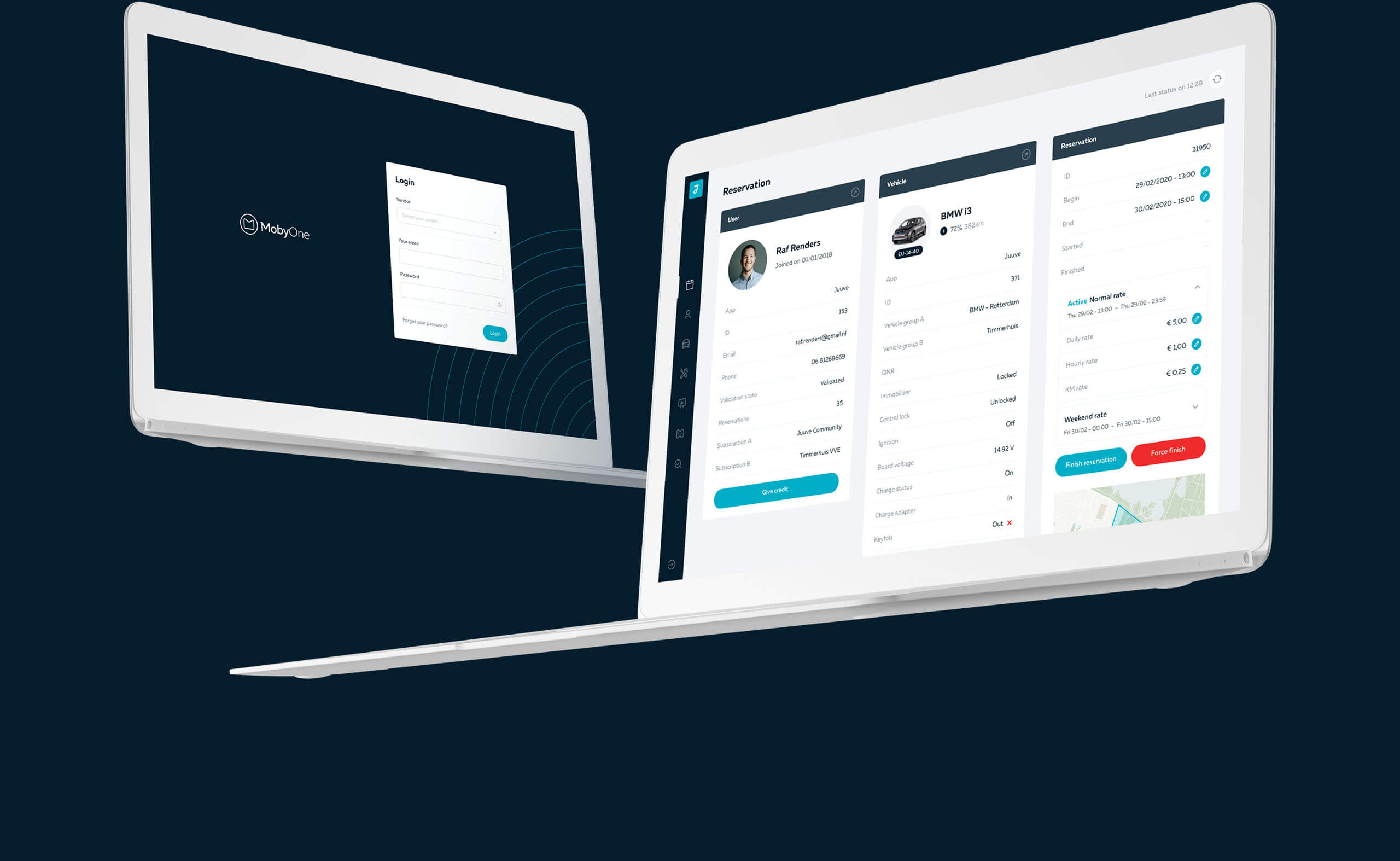 Two screens from the app’s dashboard. 