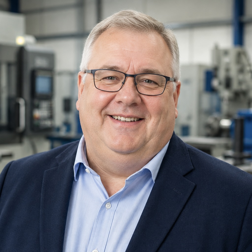 Man with glasses and grey hair in a suit jacket, engineering business owner