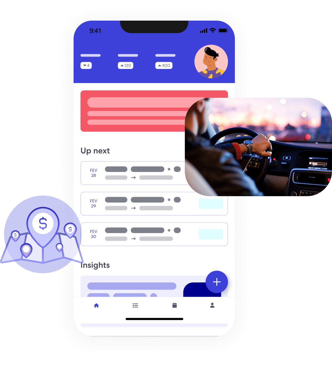 An illustration of the mobile app