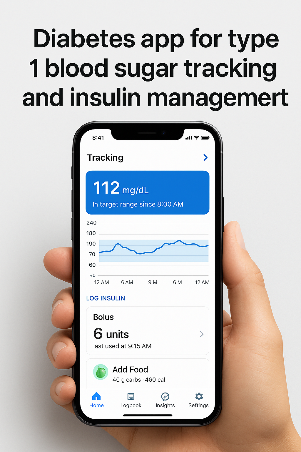 Diabetes app for type 1 blood sugar tracking and insulin management