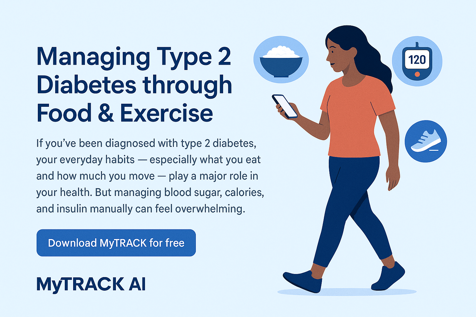 Diabetes app for tracking blood sugar, calories, and food for type 2 diabetics