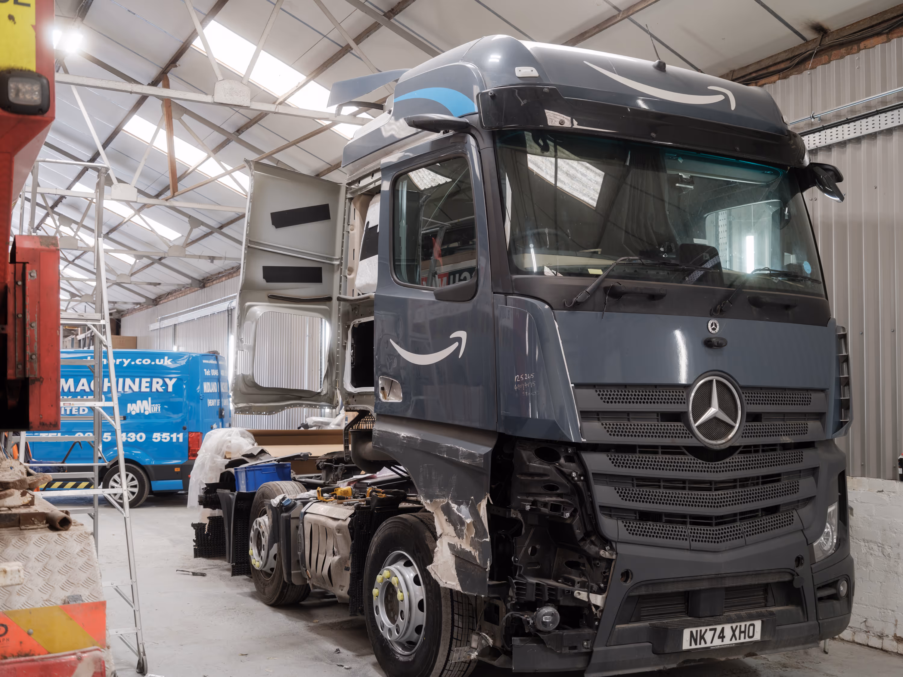 Amazon Prime fleet Mercedes truck badly damaged before repair at WCC.