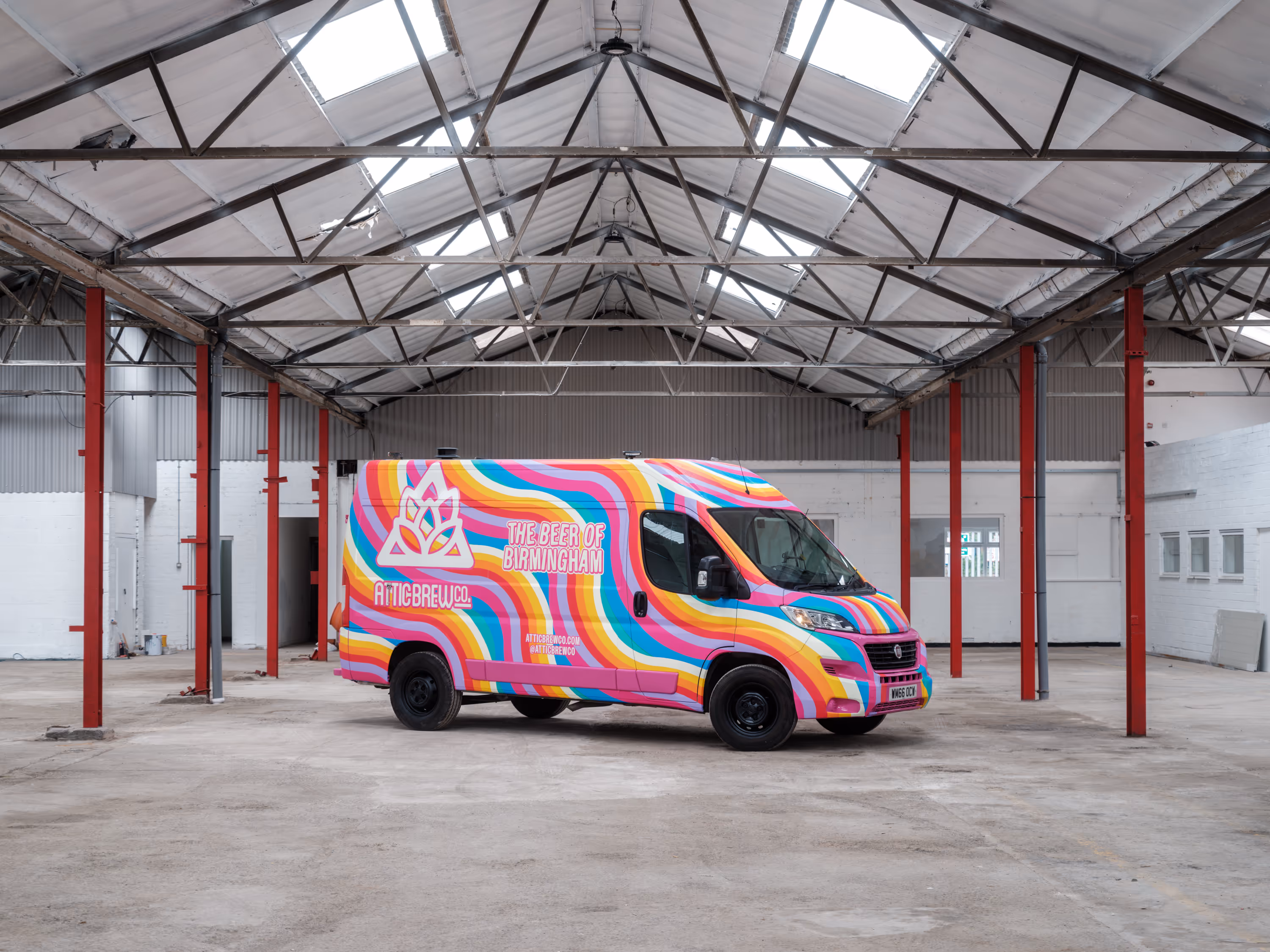 The new Fiat Attic Brew Van wrap designed by WCC.