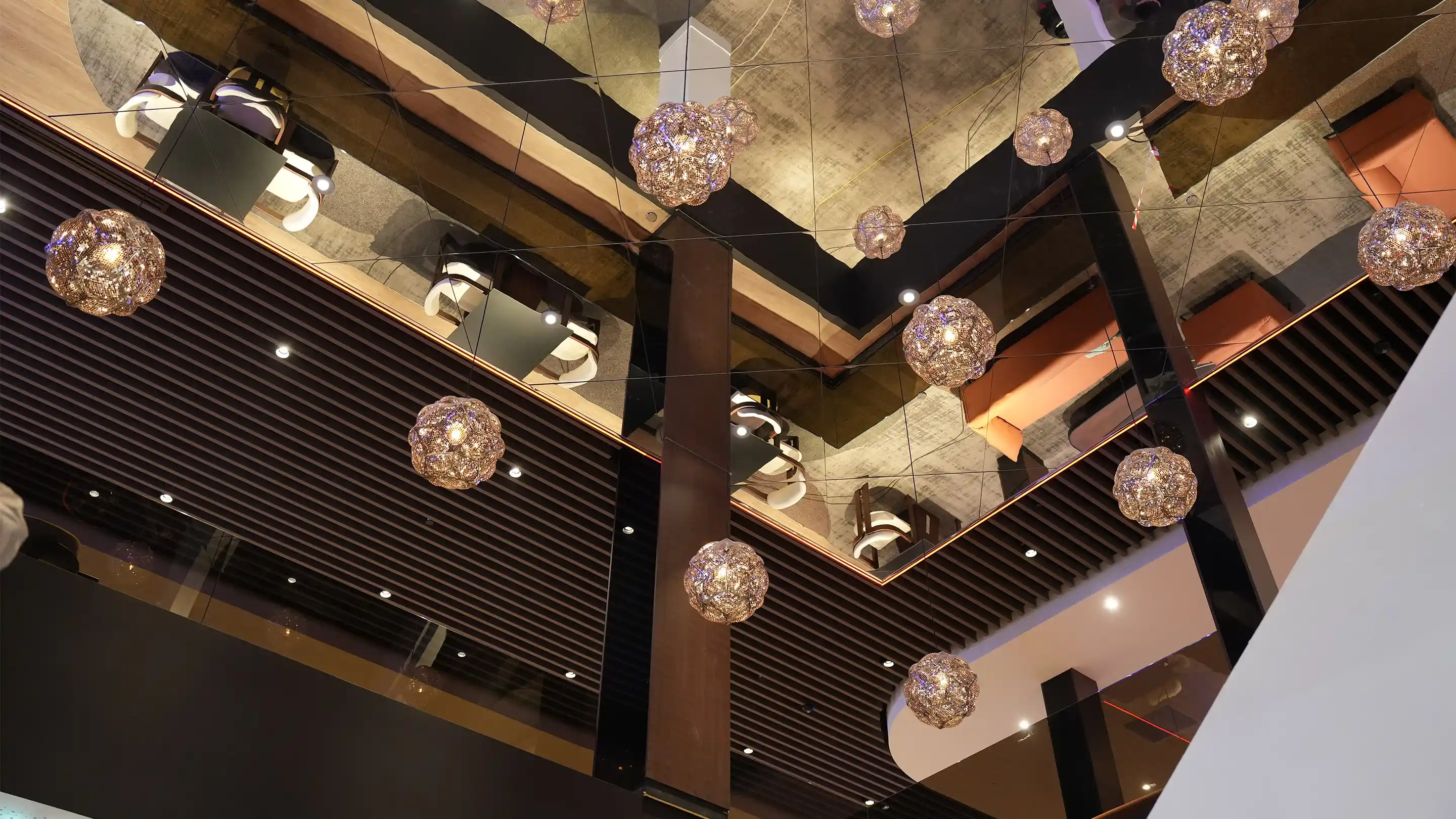 Ceiling with acoustic materials at NBC Congress Centre.