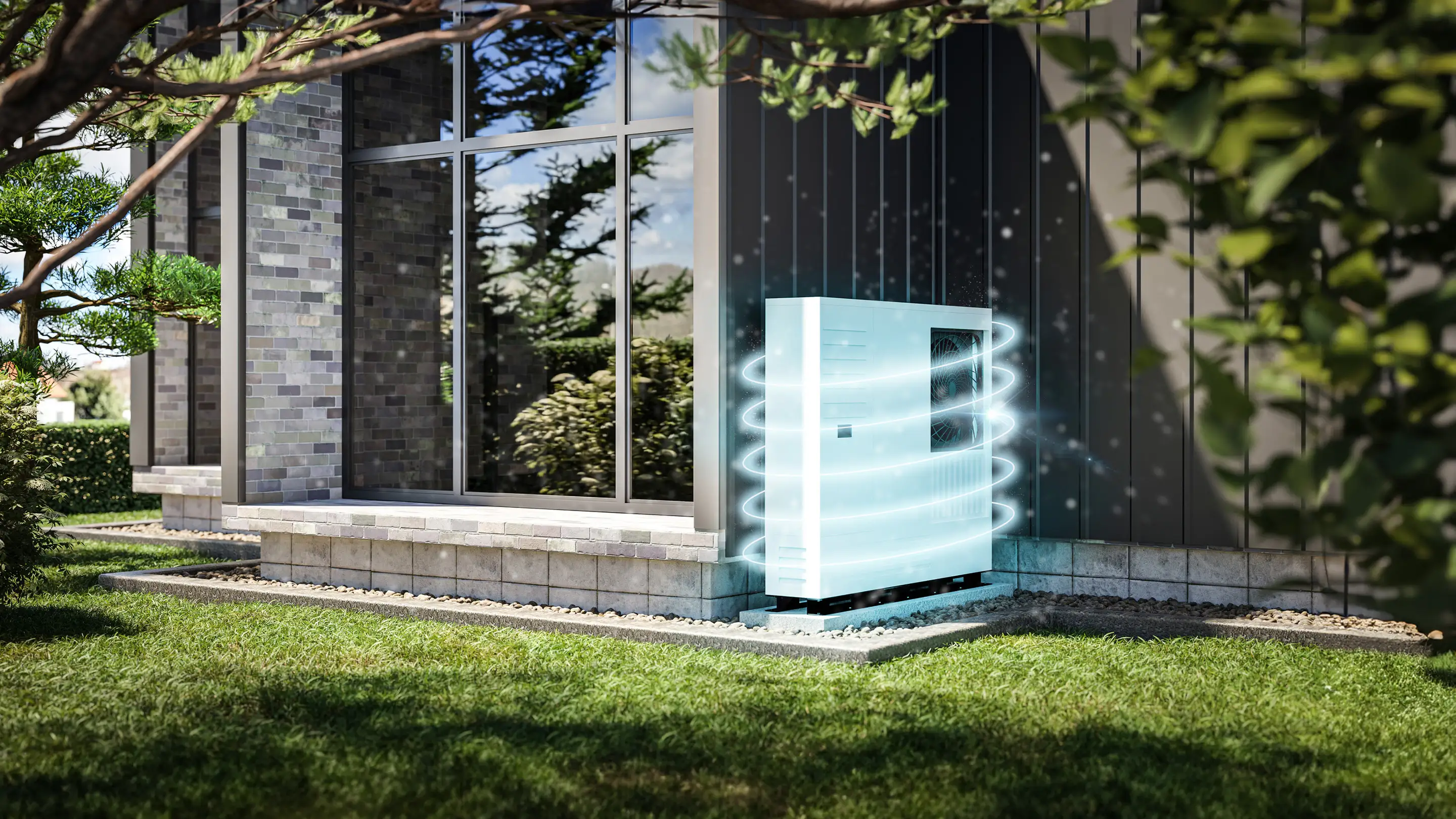 Heat pump with Merford Inside acoustic noise reduction.