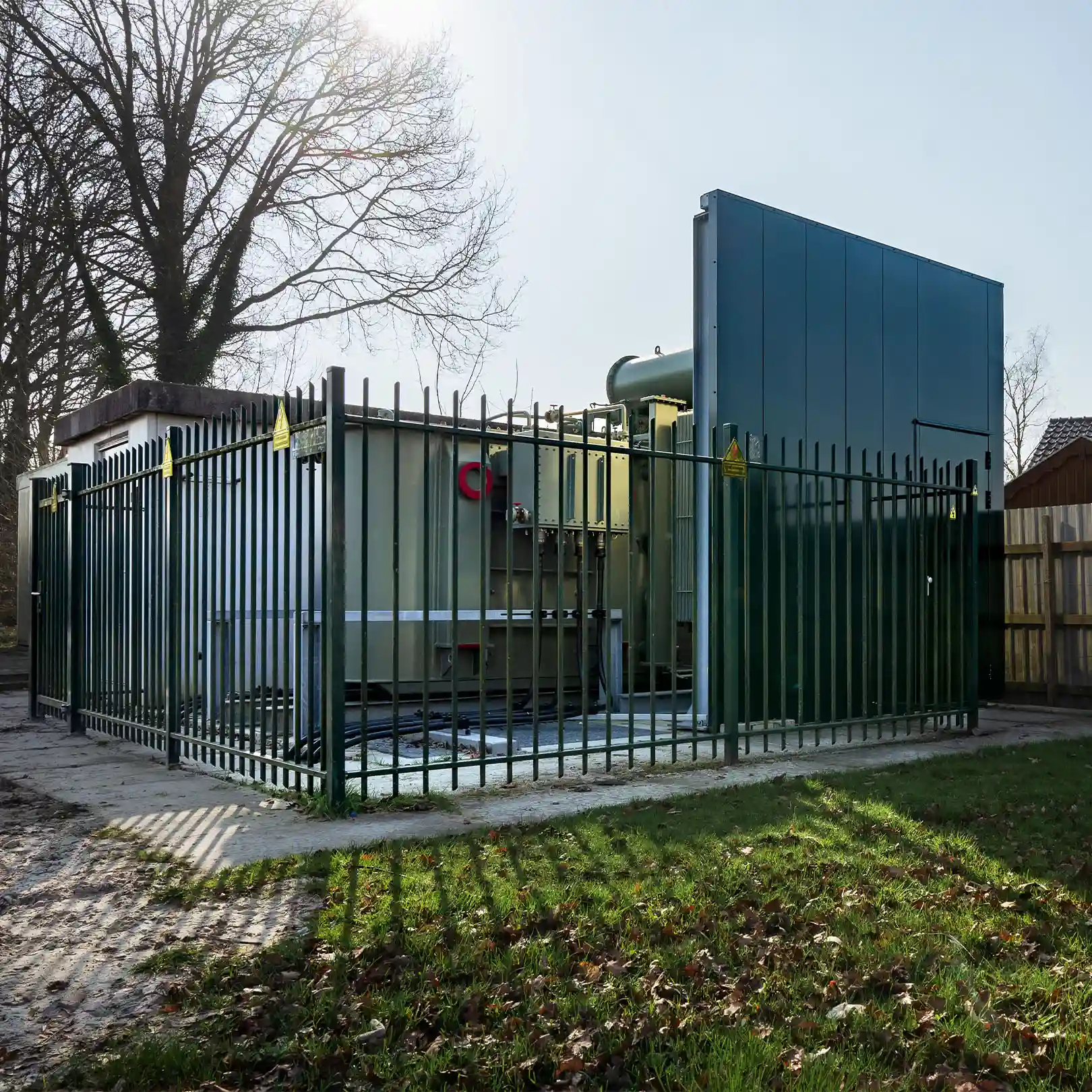 Side view of transformer station Enexis Zevenhuizen, Groningen.