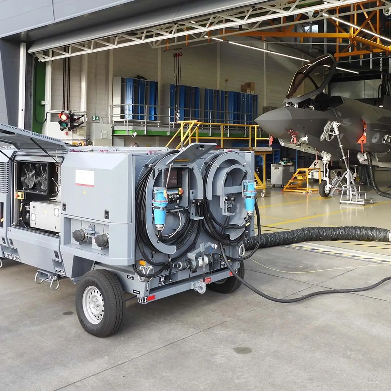 Multi functional test equipment from Sun Test Systems, hooked up to a F35 jet.