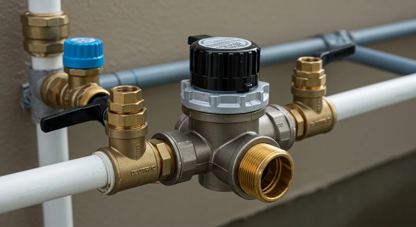 Piping with pressure reducer and valve.
