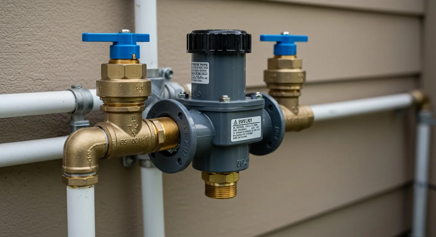 Pressure regulator and valve on pipes.