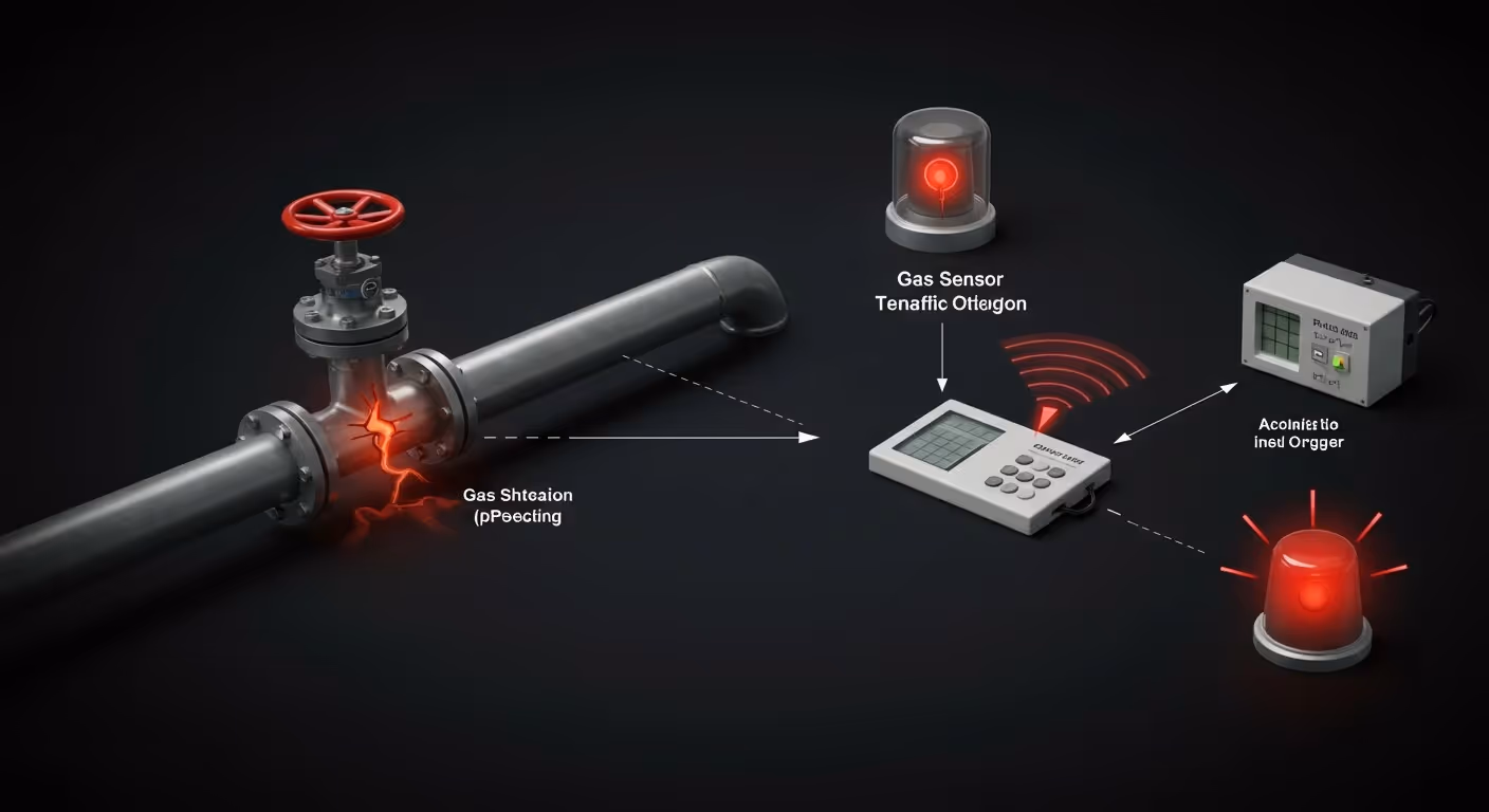Gas leak detection system infographic.