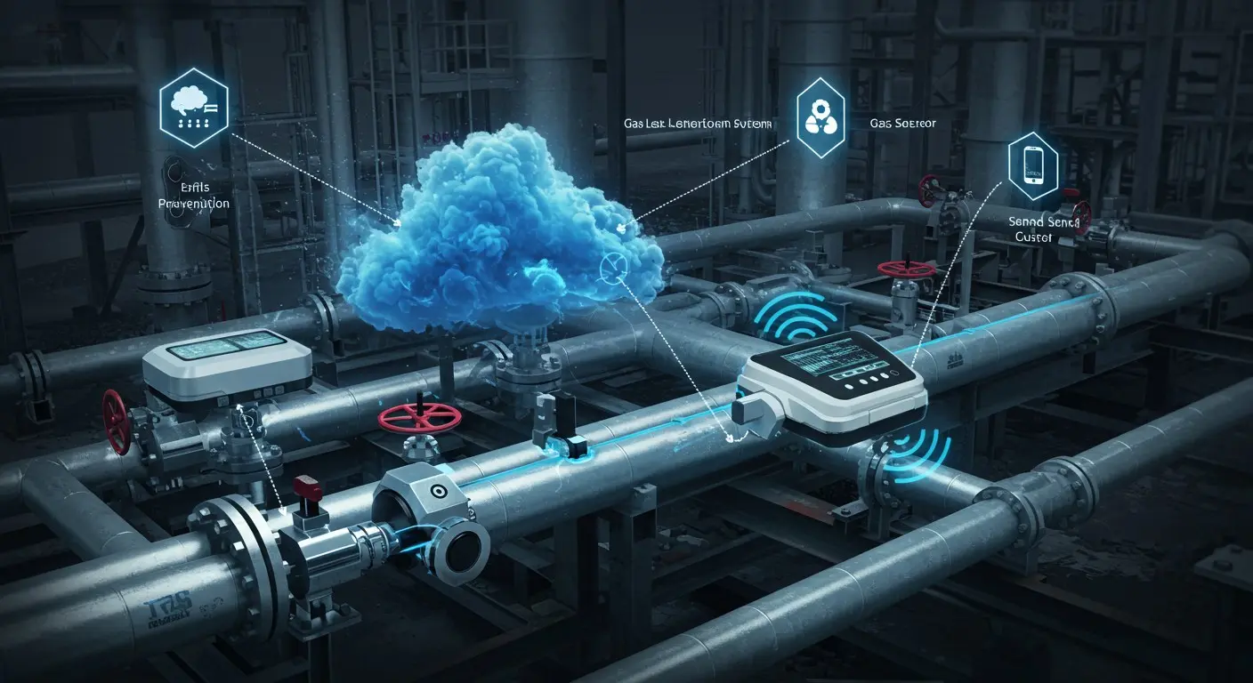 IoT sensors on industrial pipe network.