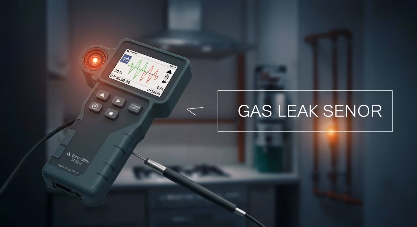 Gas leak sensor detecting leak indoors.