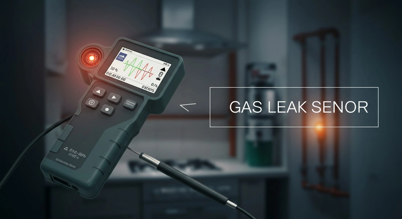Gas leak sensor detecting leak indoors.