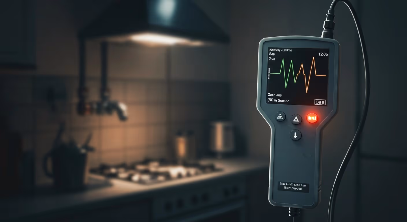 Device with visual display detects gas.
