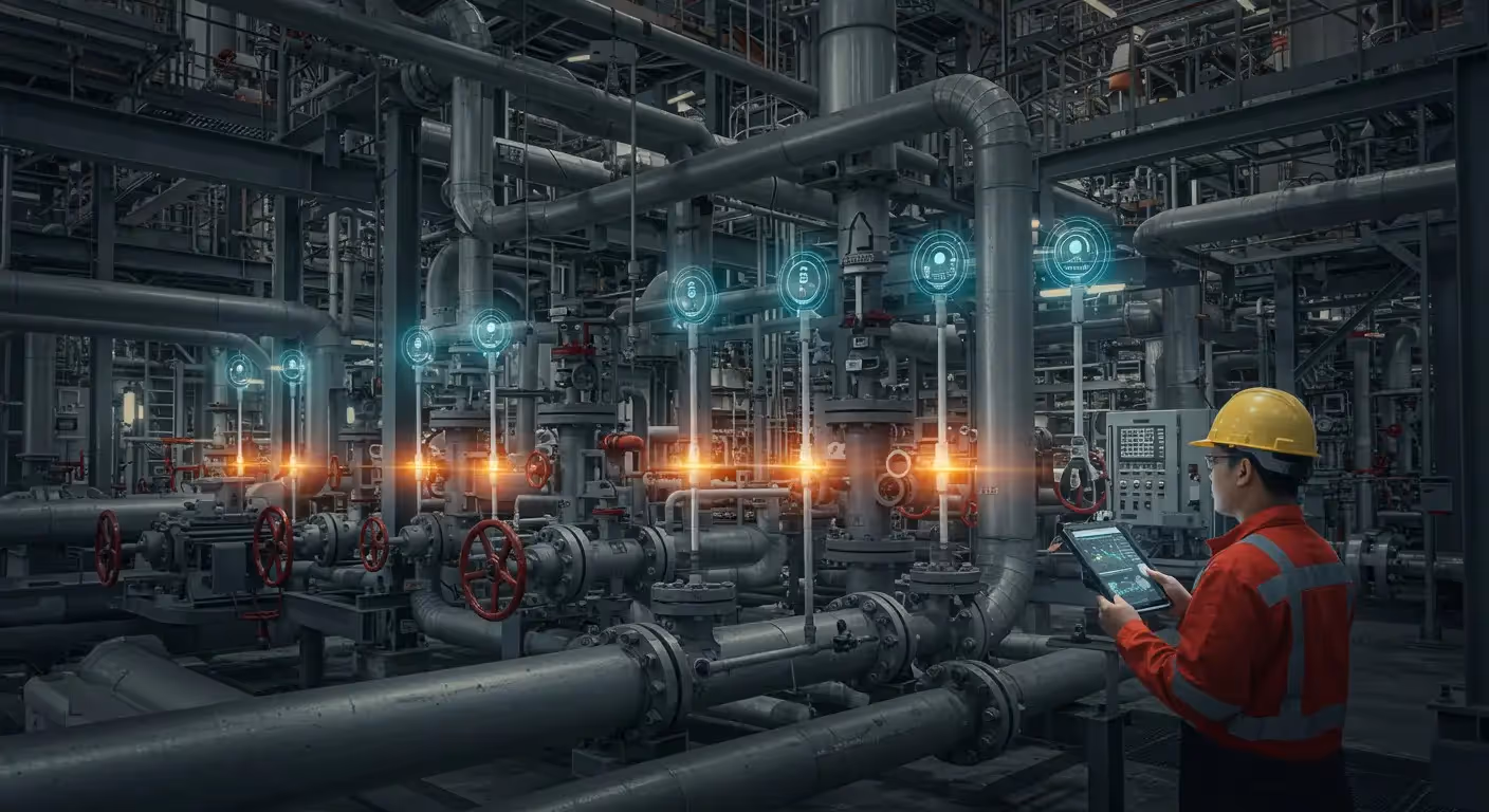 Engineer uses tablet for smart monitoring.