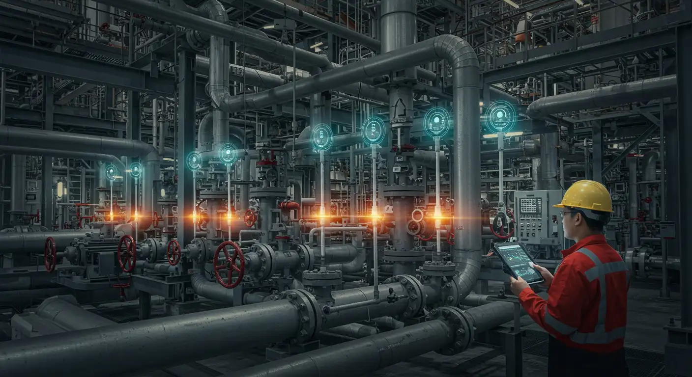 Engineer uses tablet for smart monitoring.