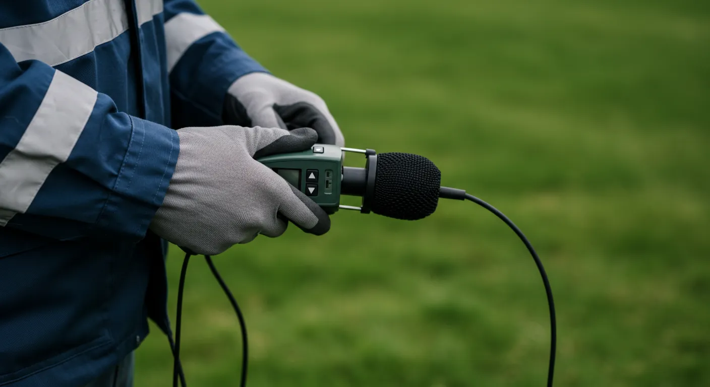 Gloved hands setting up a water leak detection microphone on a device.