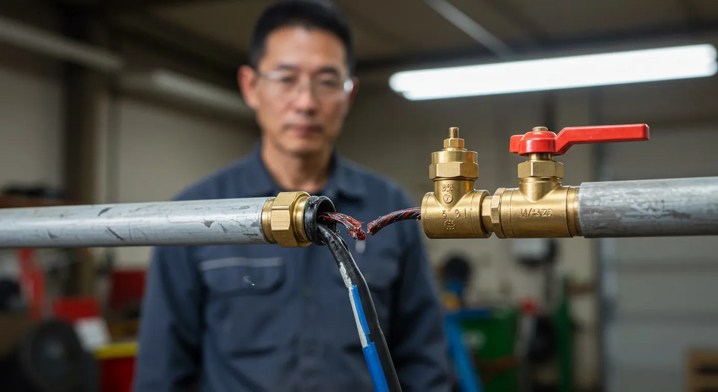 A technician repairs a damaged pipe.