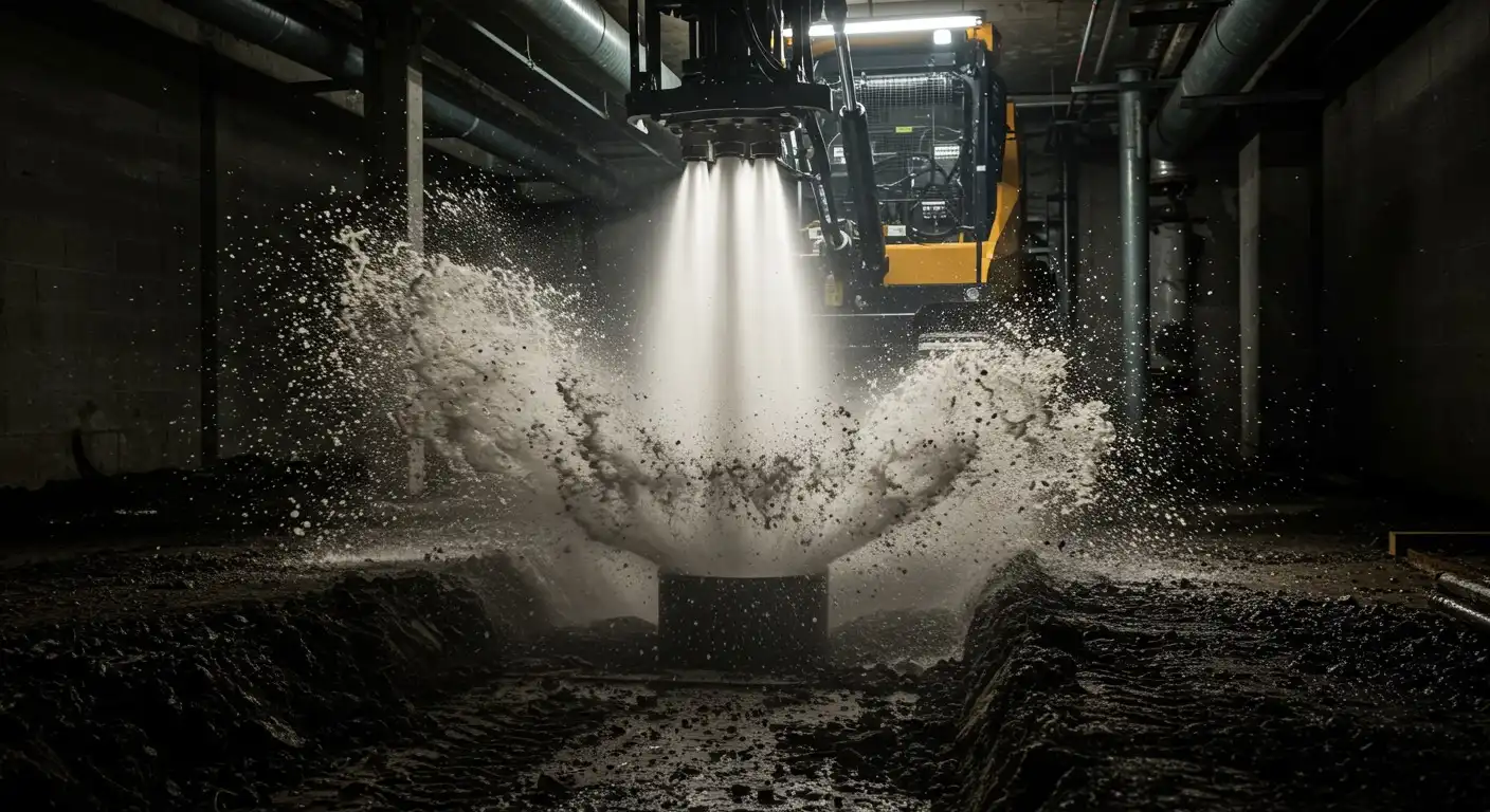 Machine using water to clean pipes.